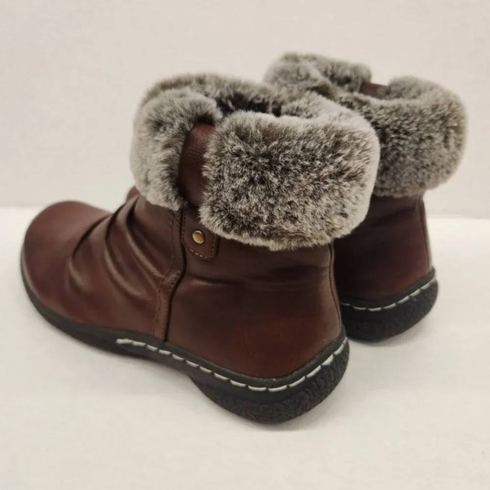 Westwind Brown Faux Fur Collar Ankle Boots‎ Women's Size 8M Winter Casual Shoes